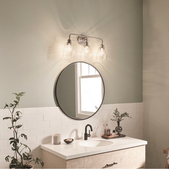 NWT Kichler Meller 24” 3 Light Vanity Light w/ Clear Glass in Brushed Nickel - Picture 10 of 12